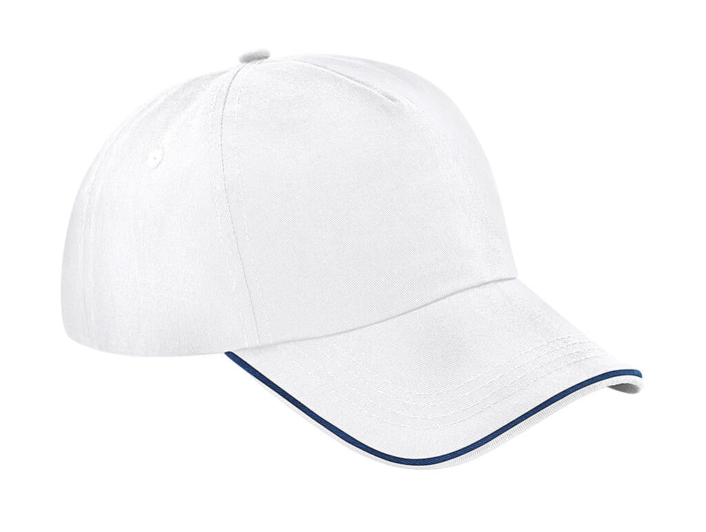  Authentic 5 Panel Cap - Piped Peak in Farbe White/French Navy
