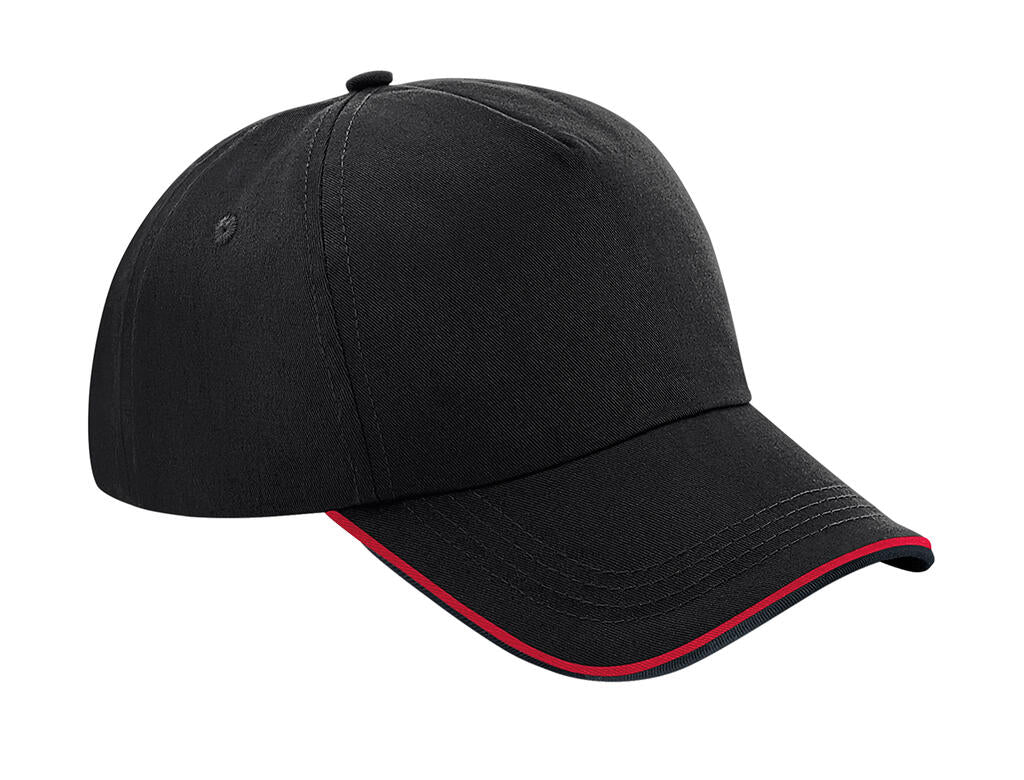  Authentic 5 Panel Cap - Piped Peak in Farbe Black/Classic Red
