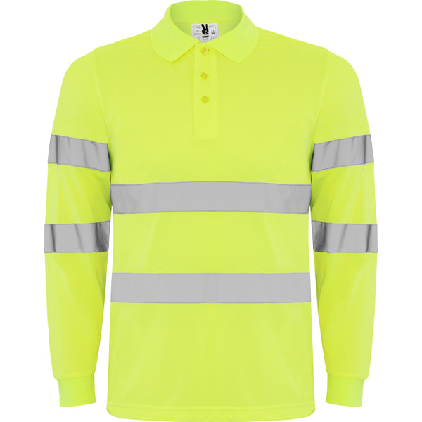 Hochsichtbares Langärmliges Poloshirt Polaris  in Farbe Fluor Yellow