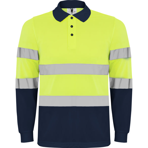 Hochsichtbares Langärmliges Poloshirt Polaris Navy Blue/Fluor Yellow in Farbe Navy/Fluor Yellow