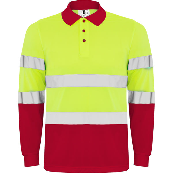 Hochsichtbares Langärmliges Poloshirt Polaris Job Red/Fluor Yellow in Farbe Rojo Laboral/Amarillo Flúor