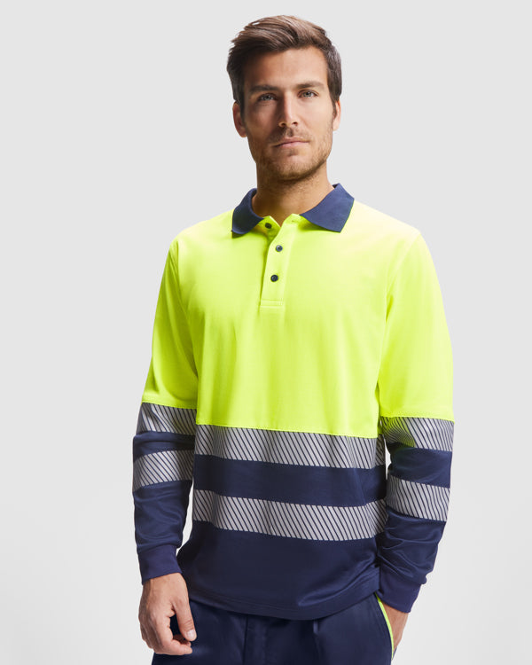 Hochsichtbares Langärmliges Poloshirt Atrio  in Farbe Fluor Yellow