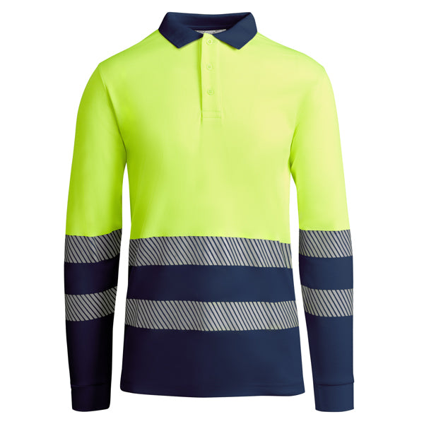 Hochsichtbares Langärmliges Poloshirt Atrio Navy Blue/Fluor Yellow in Farbe Navy/Fluor Yellow