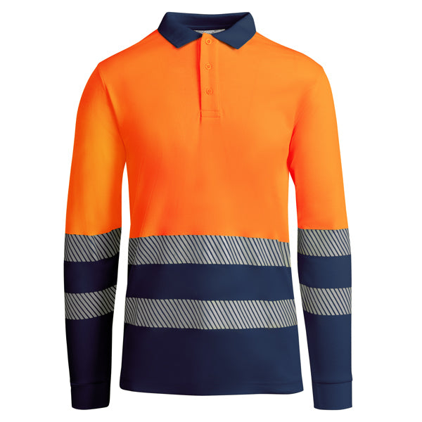 Hochsichtbares Langärmliges Poloshirt Atrio Navy Blue/Fluor Orange in Farbe Navy/Fluor Orange