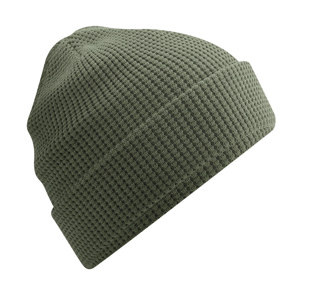  Organic Cotton Waffle Beanie in Farbe Olive Green
