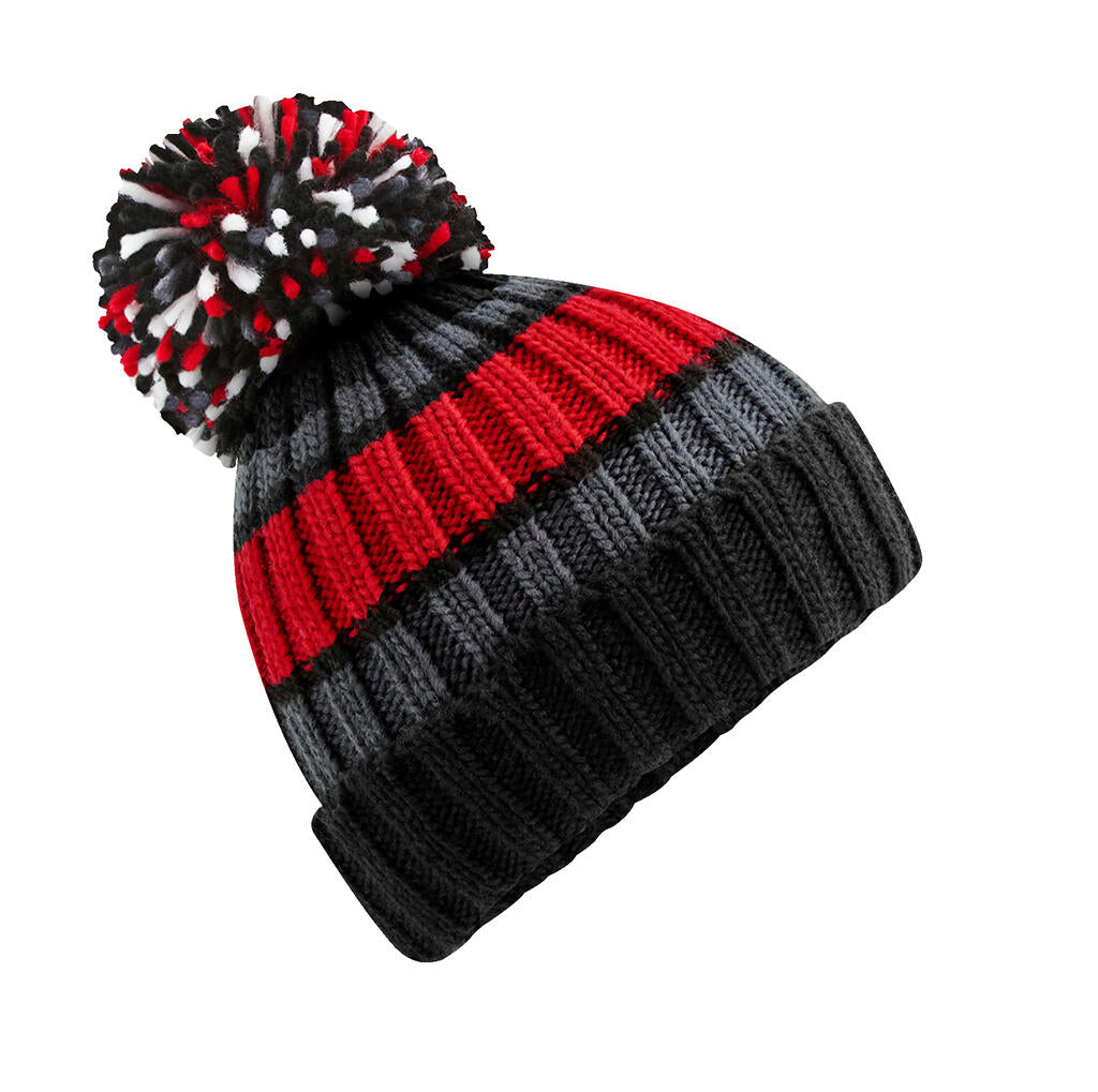  Hygge Striped Beanie in Farbe Black Cherry