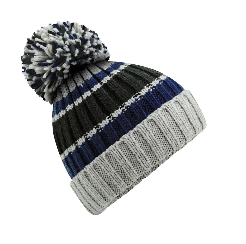  Hygge Striped Beanie in Farbe Blue Steel