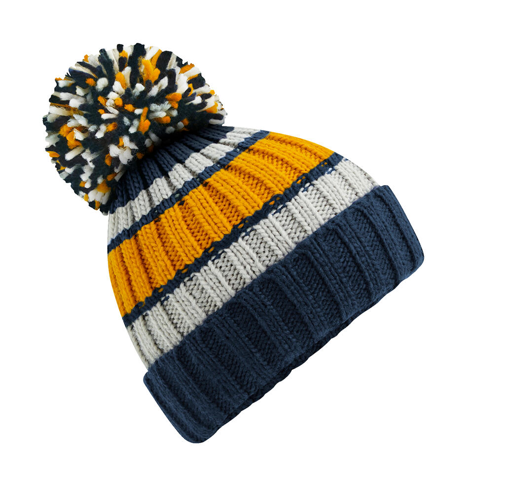  Hygge Striped Beanie in Farbe Dijon Blue