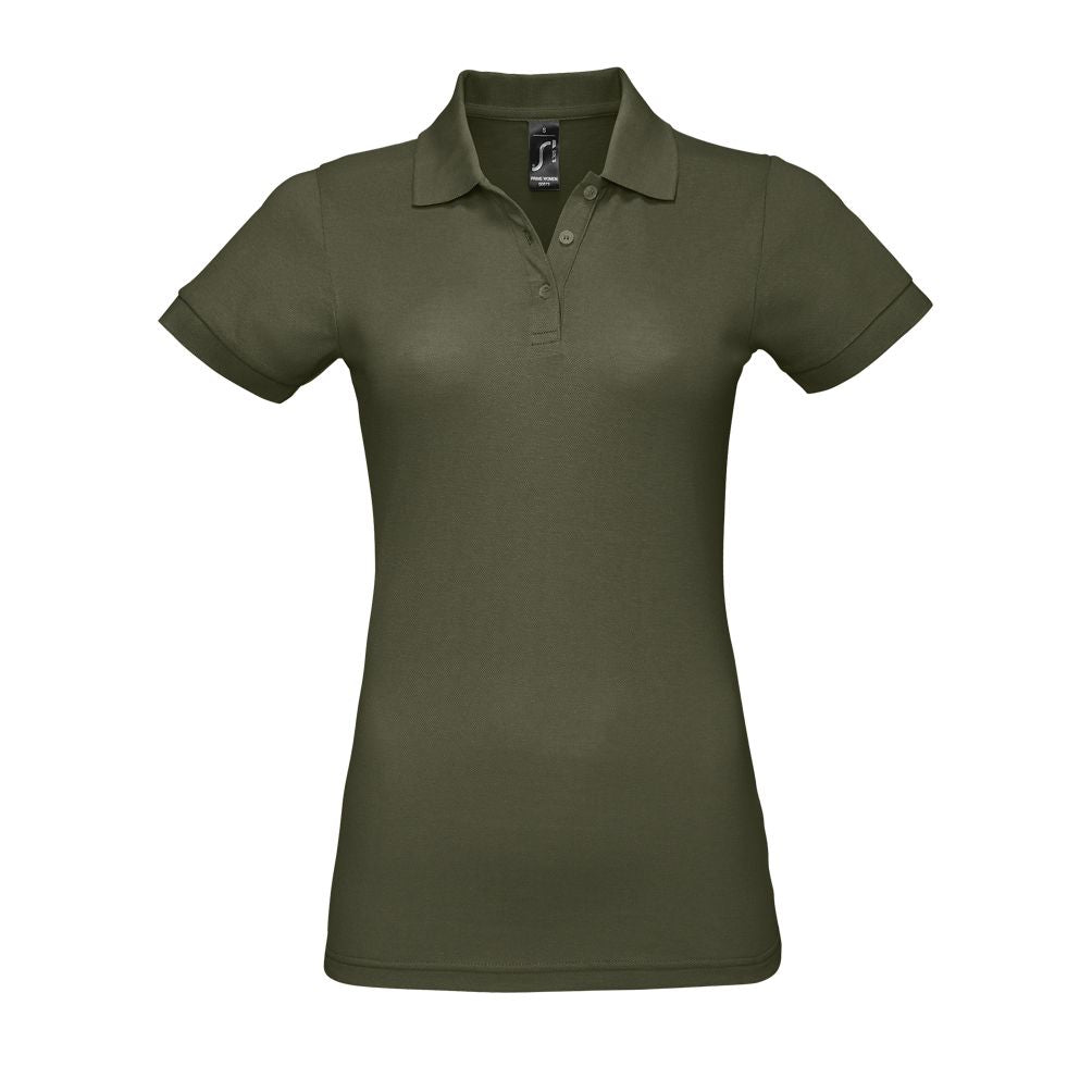 Prime Women Damen Polycotton Poloshirt Kurzarm in Farbe Army