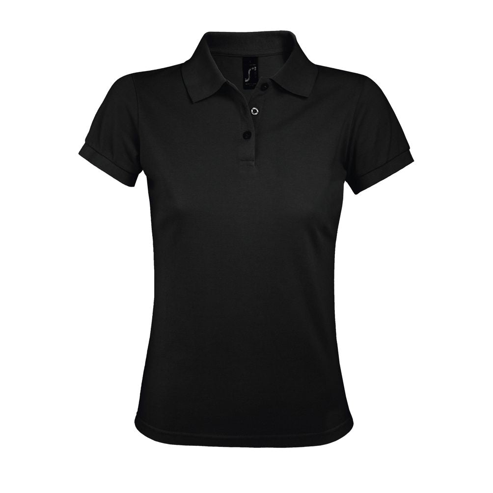 Prime Women Damen Polycotton Poloshirt Kurzarm in Farbe Black