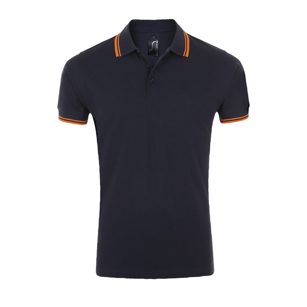Pasadena Men Herren Poloshirt Kurzarm in Farbe French navy / Neon orange