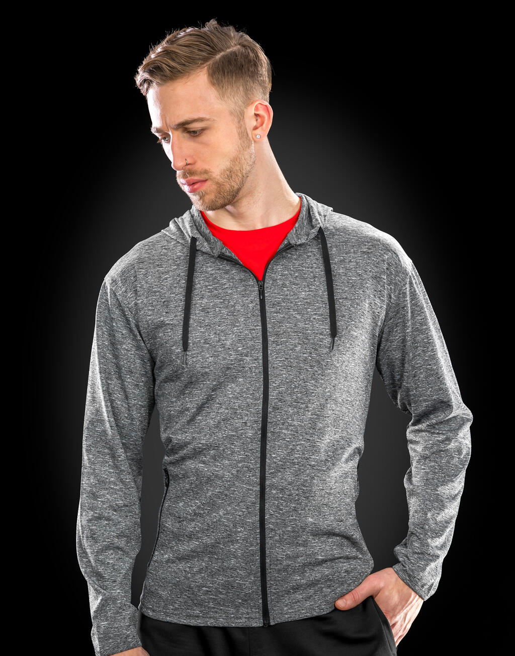  Men's Hooded Tee-Jacket in Farbe Marl Grey