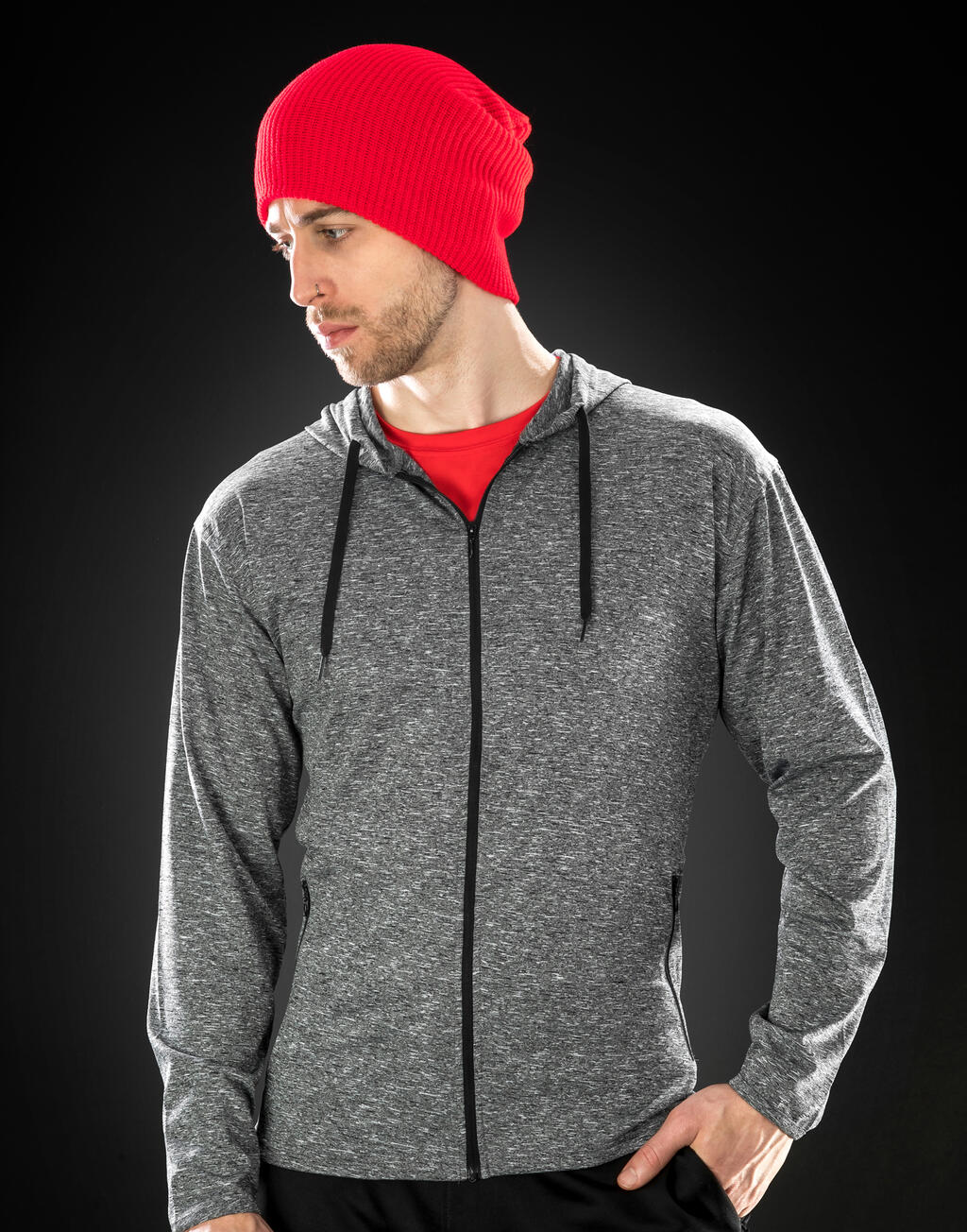  Men's Hooded Tee-Jacket in Farbe Marl Grey