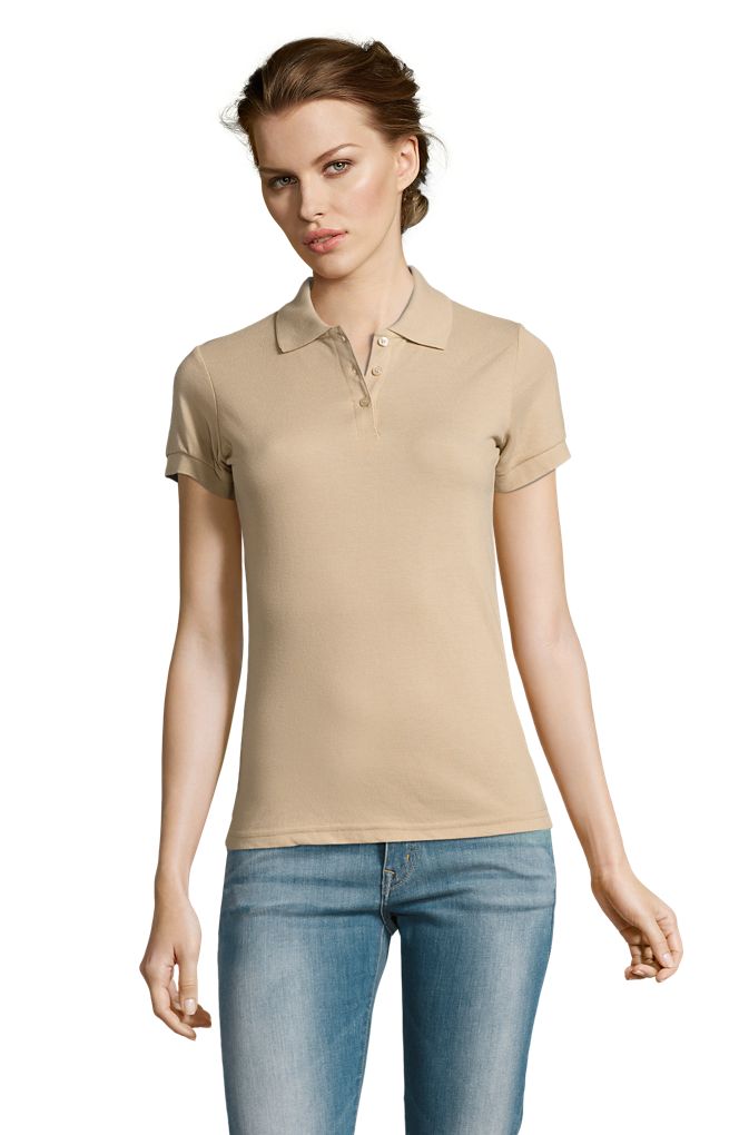 Prime Women Damen Polycotton Poloshirt Kurzarm in Farbe Sand
