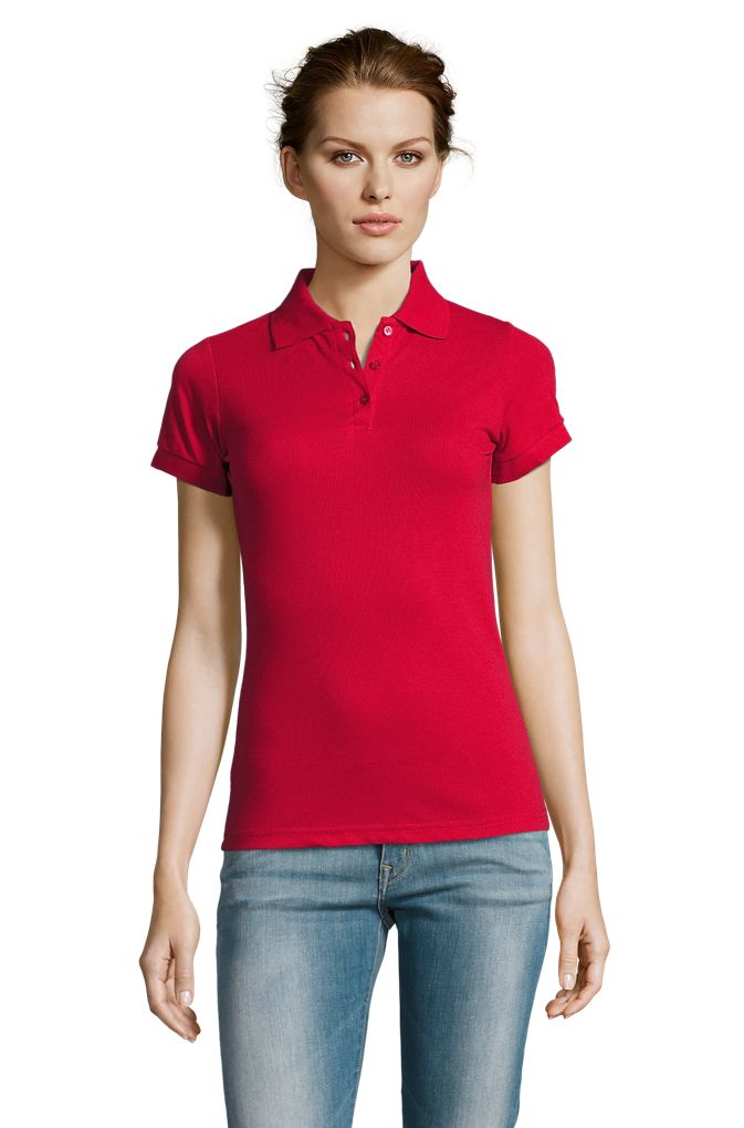 Prime Women Damen Polycotton Poloshirt Kurzarm in Farbe Red