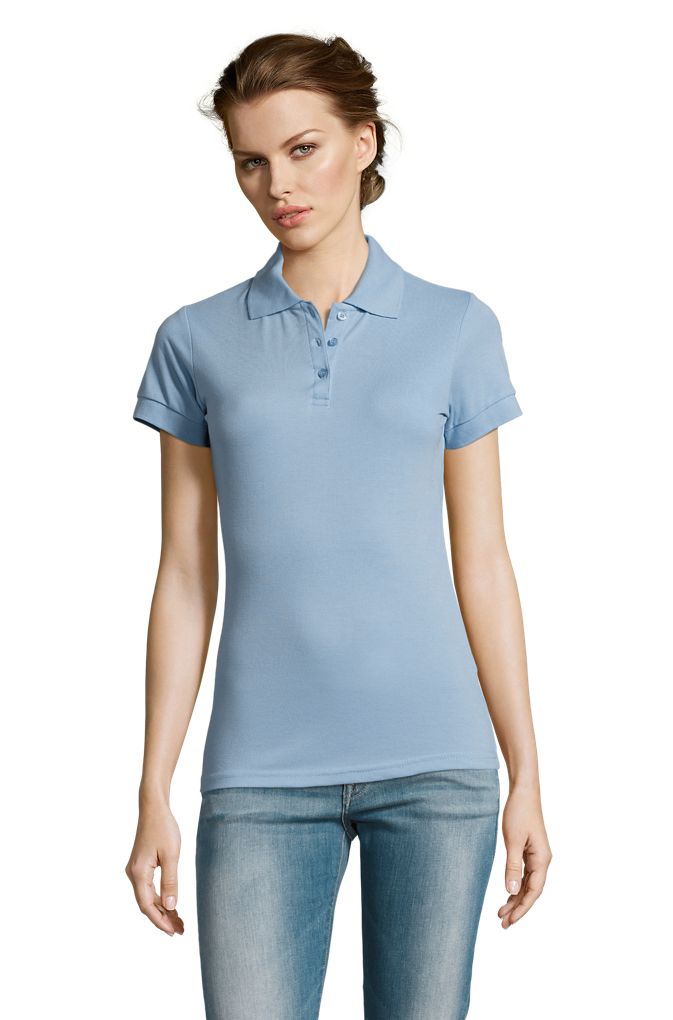 Prime Women Damen Polycotton Poloshirt Kurzarm in Farbe Sky blue