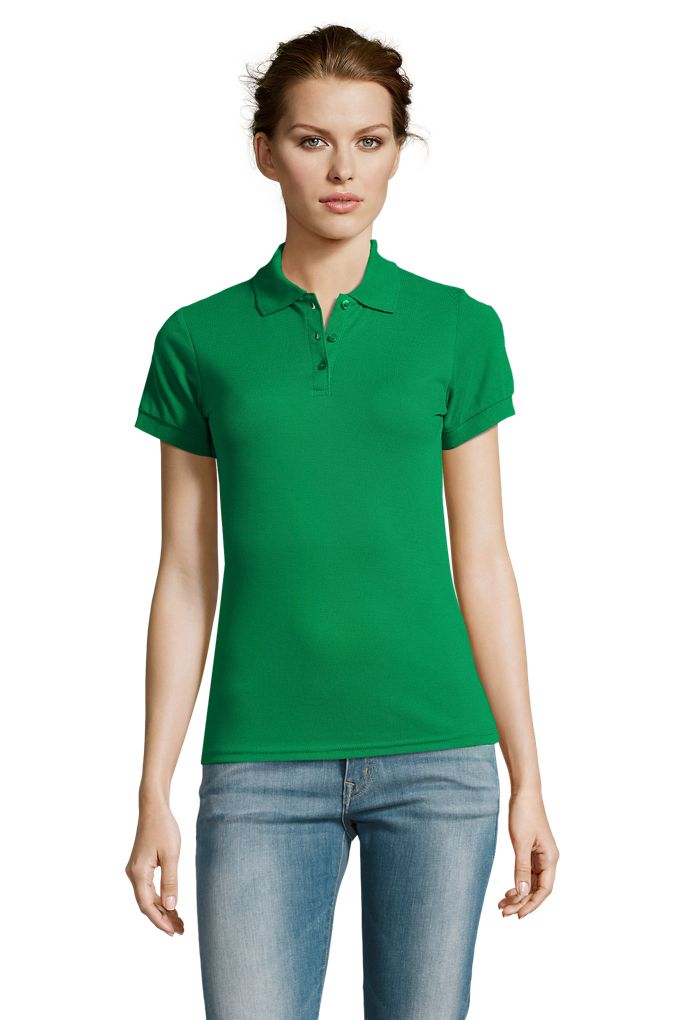 Prime Women Damen Polycotton Poloshirt Kurzarm in Farbe Kelly green