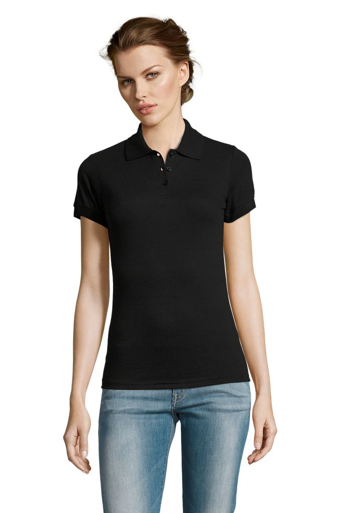 Prime Women Damen Polycotton Poloshirt Kurzarm in Farbe Black