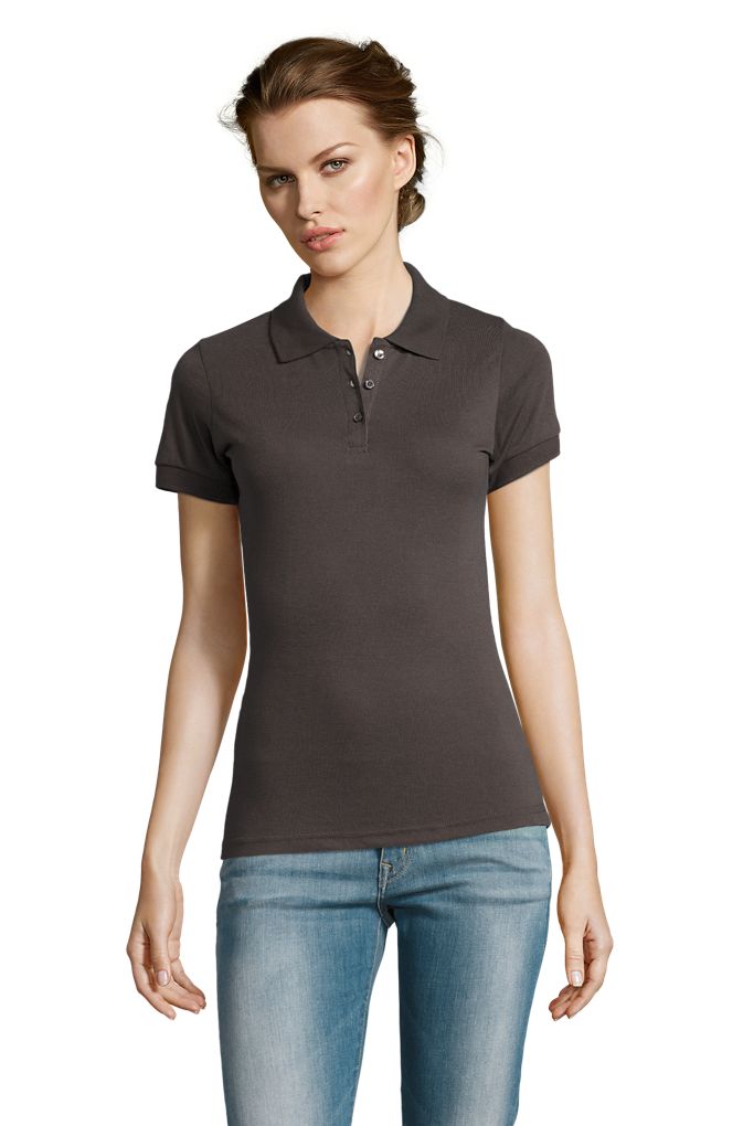 Prime Women Damen Polycotton Poloshirt Kurzarm in Farbe Dark grey