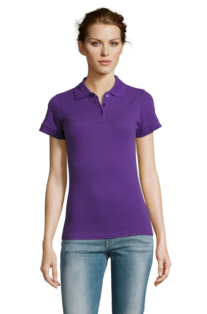 Prime Women Damen Polycotton Poloshirt Kurzarm in Farbe Dark purple