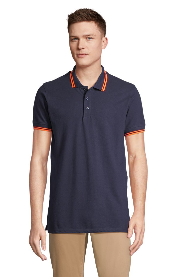 Pasadena Men Herren Poloshirt Kurzarm in Farbe French navy / Neon orange