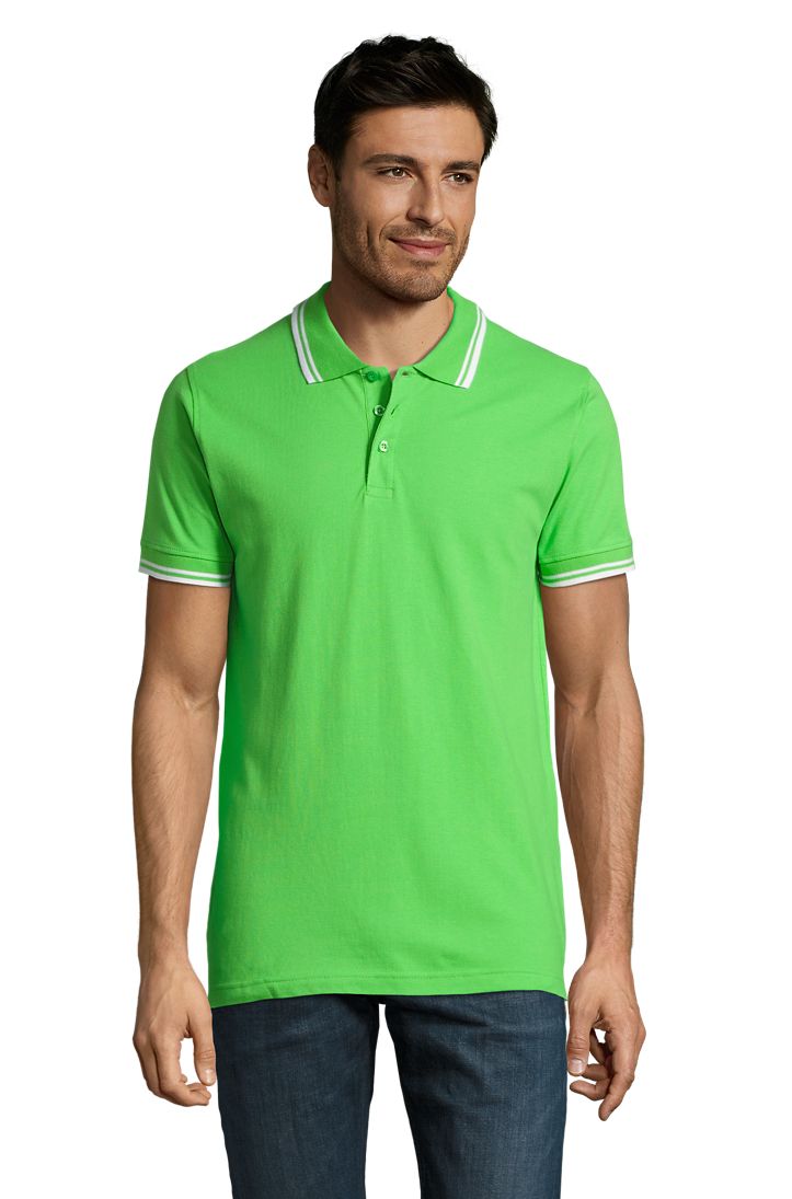Pasadena Men Herren Poloshirt Kurzarm in Farbe Lime / White