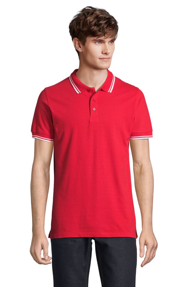 Pasadena Men Herren Poloshirt Kurzarm in Farbe Red / White
