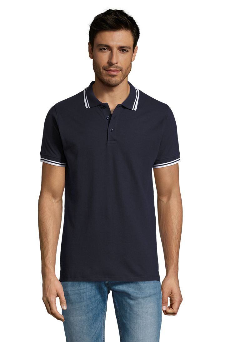 Pasadena Men Herren Poloshirt Kurzarm in Farbe Blu oltremare / Bianco