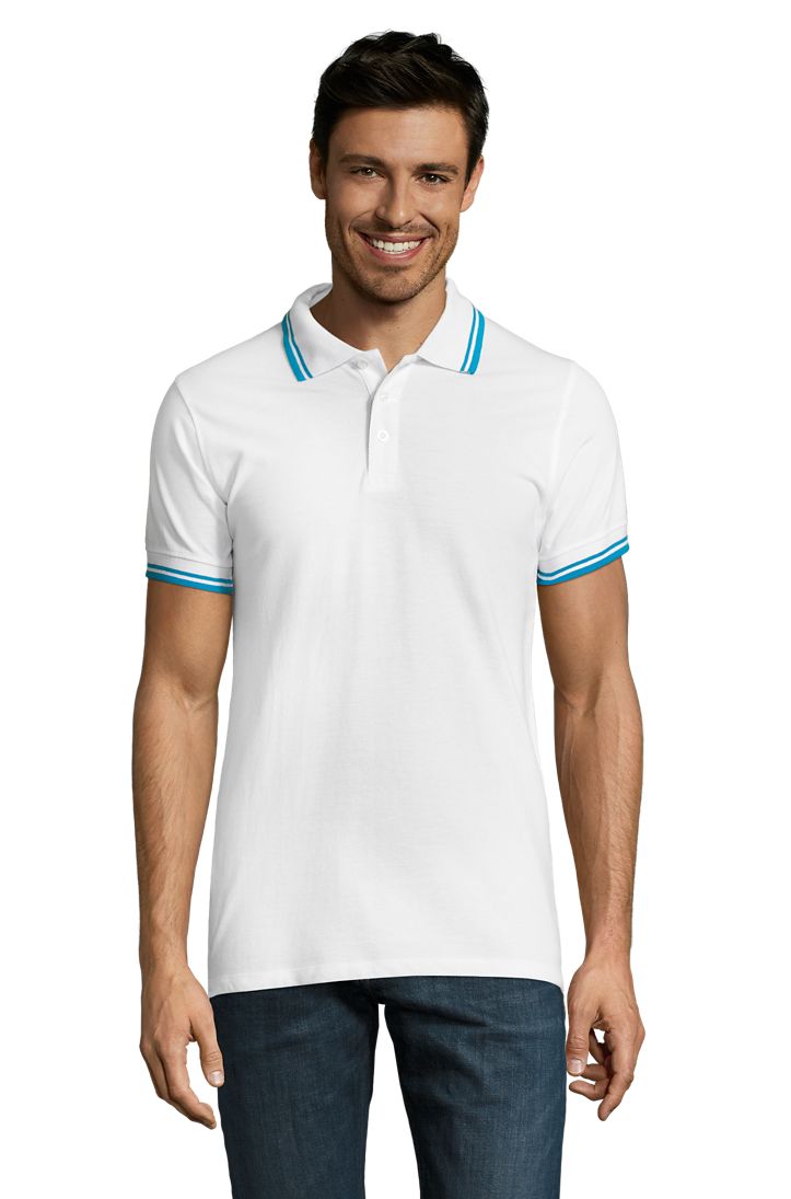 Pasadena Men Herren Poloshirt Kurzarm in Farbe White / Aqua