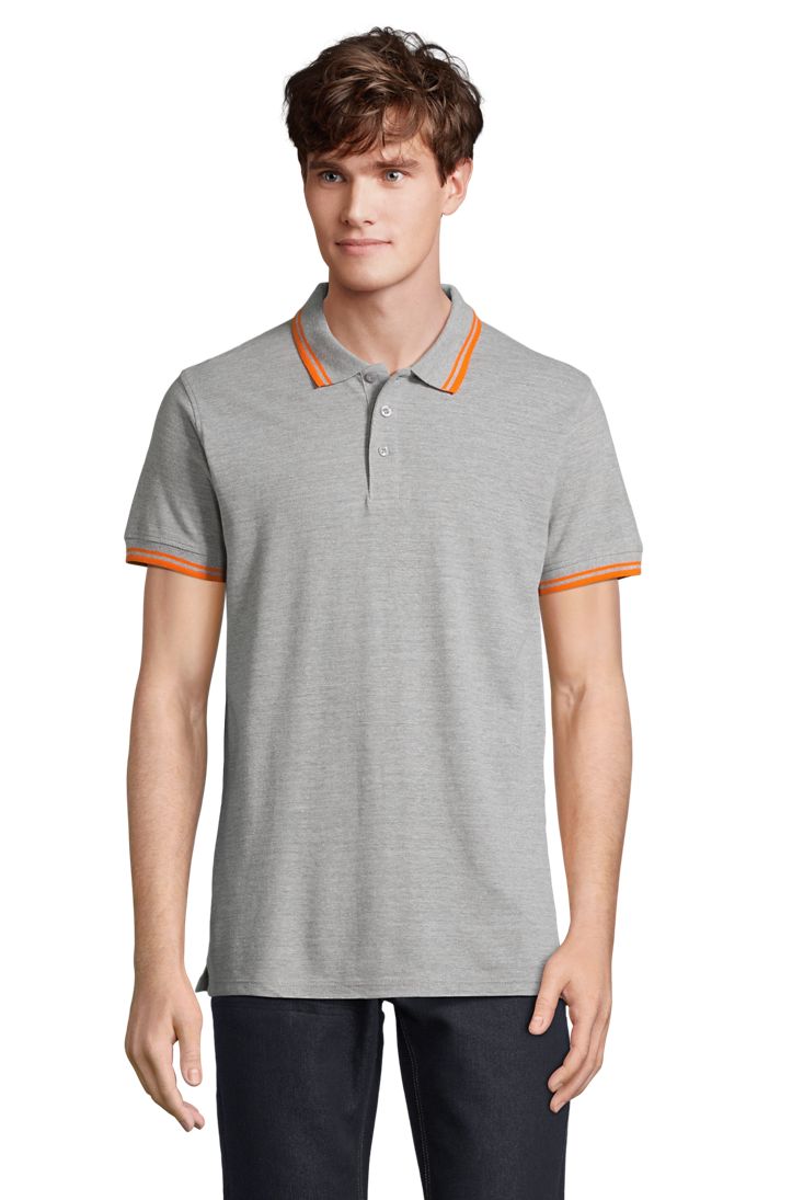 Pasadena Men Herren Poloshirt Kurzarm in Farbe Melange grey / Orange